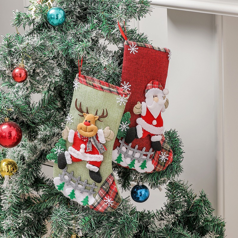 Christmas Stocking Hanging - Multicolor Christmas Stocking Cartoon Santa Hanging