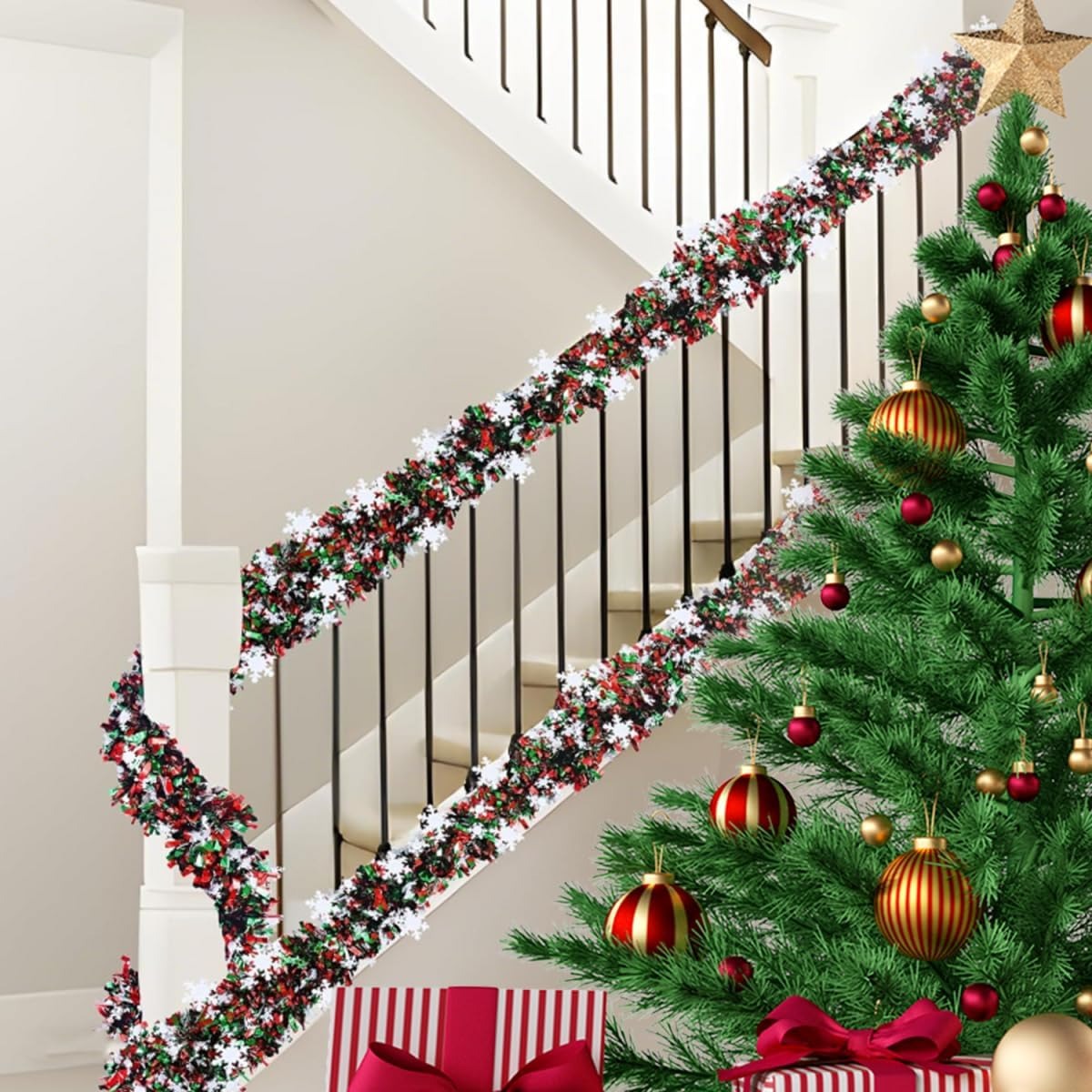 6.56 Feet Green Red Christmas  - Tinsel Garland Decoration review and price