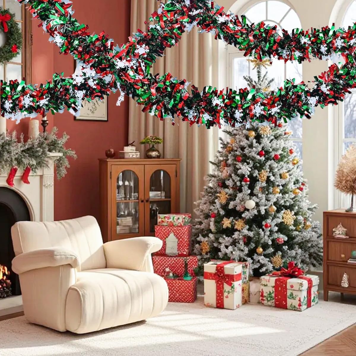 6.56 Feet Green Red Christmas  - Tinsel Garland Decoration review and price