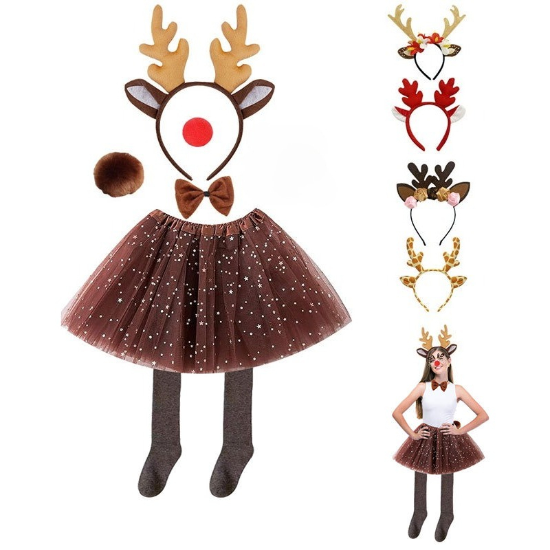 Reindeer Costume Set Tutu Skir - Reindeer Antlers Headband review and price